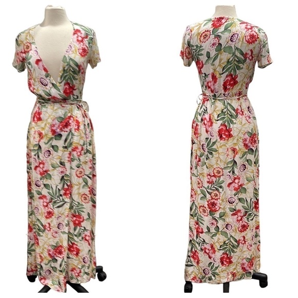 Lulu’s Vine Art Ivory Floral Wrap Maxi Dress  SZ XS - Picture 4 of 9
